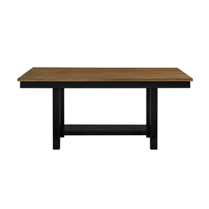 English Elm 2-tone Farmhouse Rectangular Dining Table Seats Six with Trestle Base and Storage Shelf B011P427922