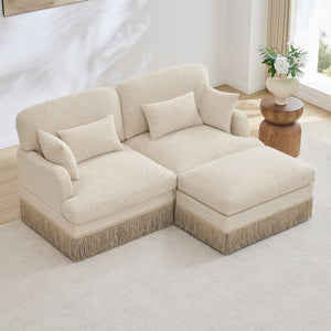 English Elm Comfy Chenille Leopard Print Loveseat with Tassel Trim Movable Ottoman Living Room Beige W5656S00002