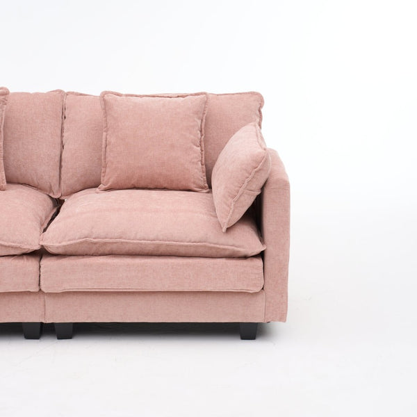 English Elm Beige Chenille Sectional Sofa with Modular Ottoman for Living Room or Studio Pink W2603S00003