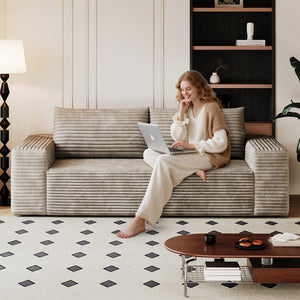 English Elm 71" Corduroy 3Seater Sofa with Deep Seat and Ergonomic Backrest, Plush Support and Durable Foam Camel W2824P321232