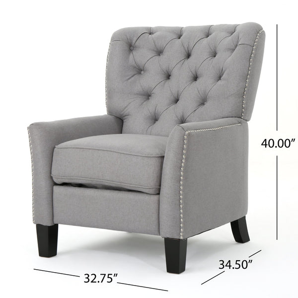 English Elm Christopher Knight Home® - Modern Light Grey Fabric Push Back Recliner with Rivet Accents, Ergonomic Support, Plush Cushioning for Living Room Comfort 61370.00LGRY