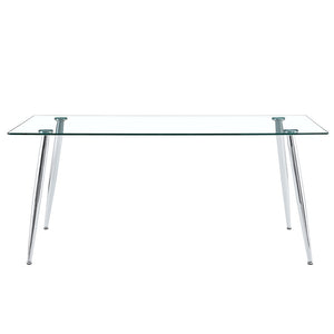 English Elm Modern Tempered Glass Dining Table Seats Six with Sleek Silver Legs for Open Spaces W1151S03176