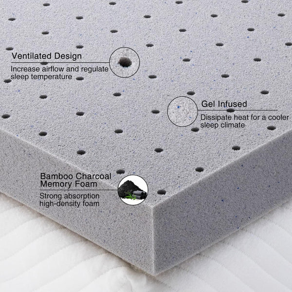 English Elm 2 Inch King Gel Memory Foam Topper Ventilated Cooling Layer for Pressure Relief B2716P331358