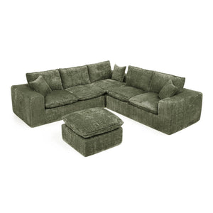 English Elm 107'' Boucle Modular Sectional Sofa Deep Cloud Cushions Reversible Chaise Living Room Green W1413S00167