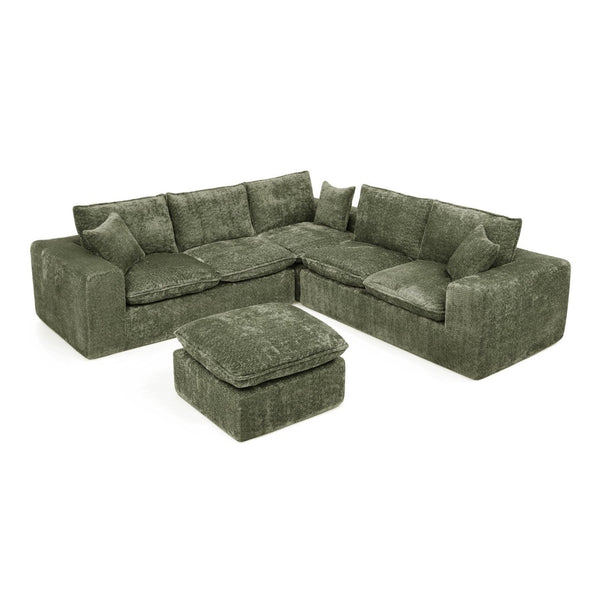 English Elm 107'' Boucle Modular Sectional Sofa Deep Cloud Cushions Reversible Chaise Living Room Green W1413S00167