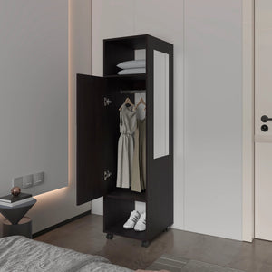 English Elm Wenge 1-Door Wardrobe with Mirror and Open Shelves, Melamine Closet for Stylish Organized Bedrooms B062P227645