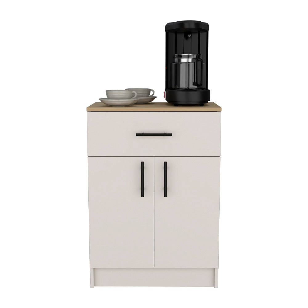 English Elm Pantry Netal Ivory/Natural Oak – Compact 33.5" Storage Cabinet with Countertop, Drawer & Shelves B092P243275