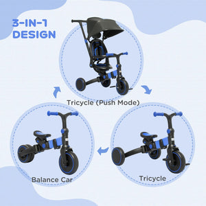 English Elm Qaba Convertible Toddler Trike Balance Bike with Canopy Adjustable Push Handle W2225P229173