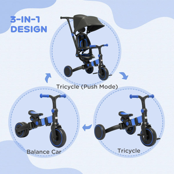 English Elm Qaba Convertible Toddler Trike Balance Bike with Canopy Adjustable Push Handle W2225P229173
