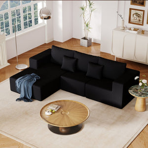 English Elm 108.3" Modular Cloud Sectional Corduroy Upholstered L Shape Sofa for Living Room Black W1097S00221