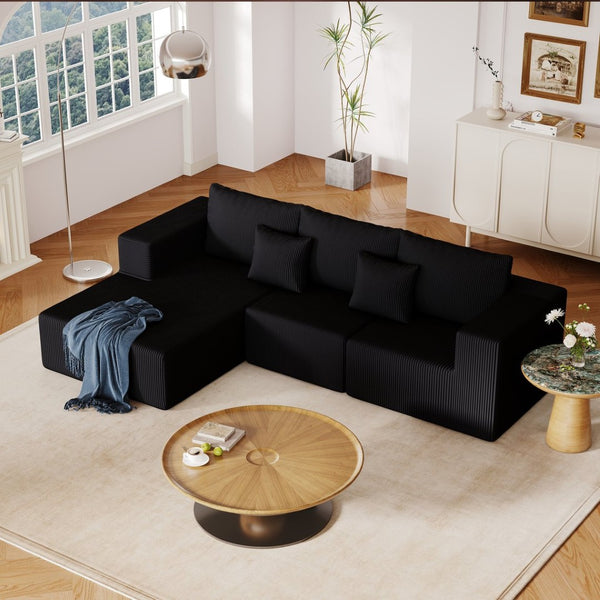 English Elm 108.3" Modular Cloud Sectional Corduroy Upholstered L Shape Sofa for Living Room Black W1097S00221