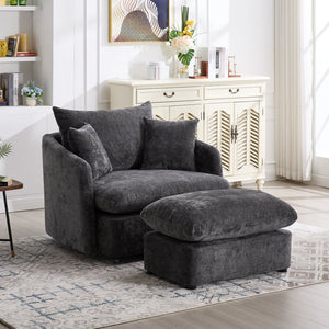 English Elm 360° 360 Swivel Oversized Chenille Armchair with Pocket Spring Seat and Three Throw Pillows Dark Grey W1361S00092