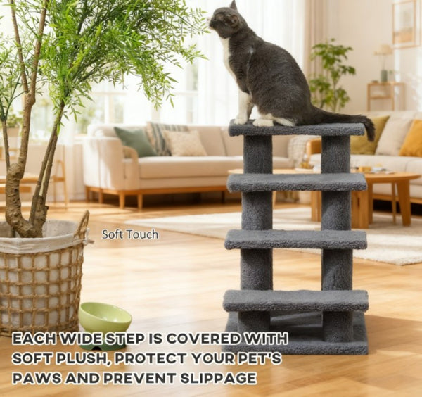 English Elm Multi-level Carpeted Cat Tree with Sisal Posts Berber Fleece Steps for Senior Pets T3971P415940
