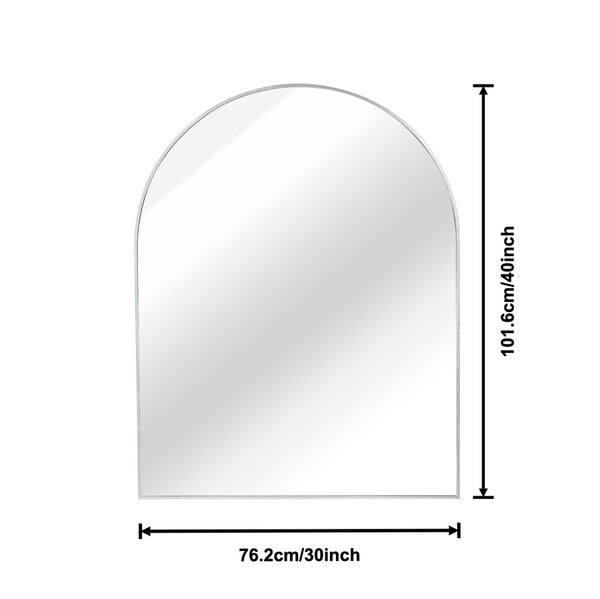 English Elm 30x40 Arched Bathroom Mirror with Anti-Rust Metal Frame, Shatterproof 4mm HD Glass & Easy Mounting Silver W2203P310337