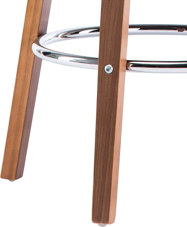 English Elm 1pc Mid-century Modern Swivel Counterstool Faux Leather Barrel Back Walnut Frame B011P479664
