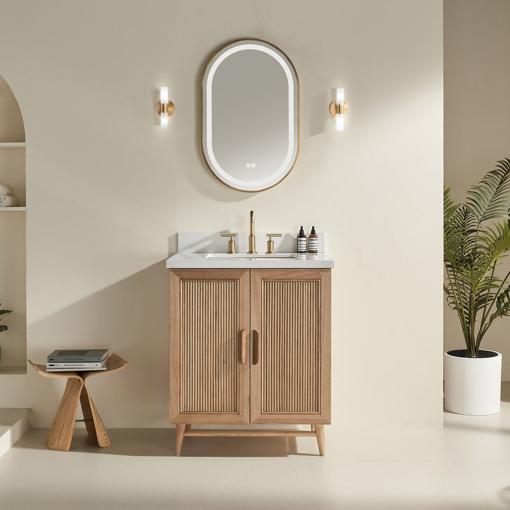 English Elm Fully Assembled 30" Light Coffee Bathroom Vanity With Solid Wood, Engineered Top & Soft-Close Drawers W1826P343423