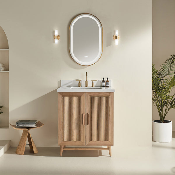 English Elm Fully Assembled 30" Light Coffee Bathroom Vanity With Solid Wood, Engineered Top & Soft-Close Drawers W1826P343423