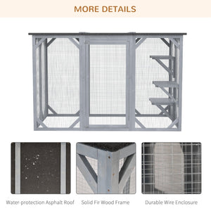 English Elm Large Wooden Catio Outdoor Cat Enclosure with Wire Mesh and Weather Proof Roof T3971P389132
