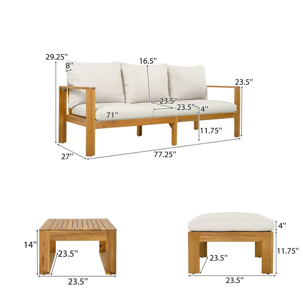 English Elm Outdoor Acacia Hardwood Sectional Sofa Set with Ottoman and Coffee Table N757S354829B