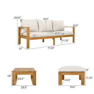 English Elm Outdoor Acacia Hardwood Sectional Sofa Set with Ottoman and Coffee Table N757S354829B