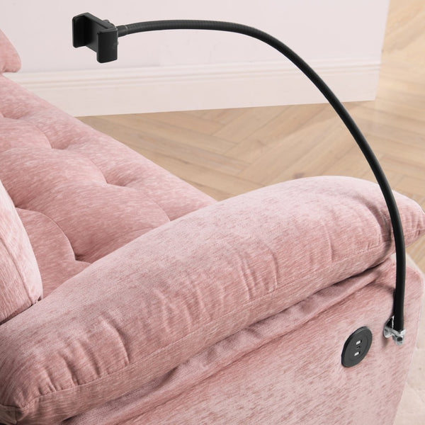 English Elm Leisure Chenille Two Seat Reclining Sofa with Usb Port Storage Ottoman Padded Armrests Pink W487S00519