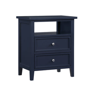 English Elm Weston Midnight Blue 2-Drawer Nightstand with Open Shelf, Solid Wood & MDF, Nickel Knobs, Durable Finish B050P376945