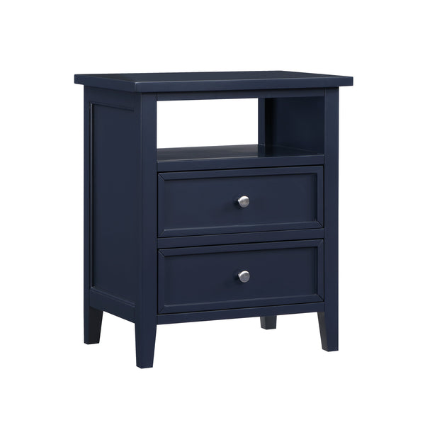 English Elm Weston Midnight Blue 2-Drawer Nightstand with Open Shelf, Solid Wood & MDF, Nickel Knobs, Durable Finish B050P376945