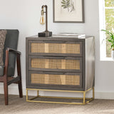 Christopher Knight Home® - Noble House - Wolfe Handcrafted Boho Mango Wood 3 Drawer Cabinet, Gray and Natural