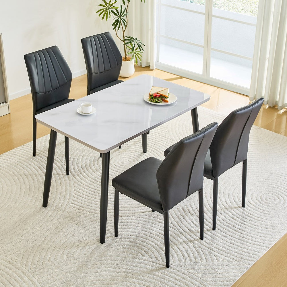 English Elm Table and Chair Set Modern Marble Glass Top Dining with 4 Ergonomic Pu Seats W1151S04630