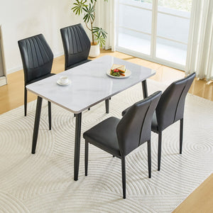 English Elm Table and Chair Set Modern Marble Glass Top Dining with 4 Ergonomic Pu Seats W1151S04630