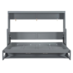 English Elm Full Size Murphy Bed With Hydraulic Lift & Integrated Desk For Space-Saving Comfort And Style N820S10032E