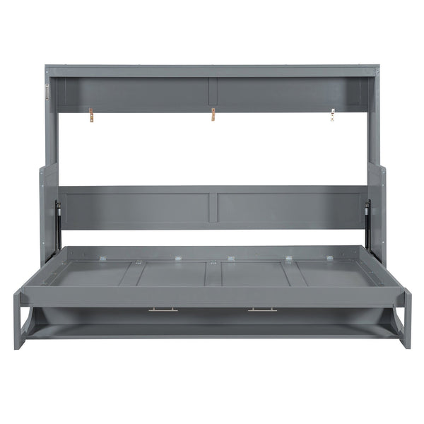 English Elm Full Size Murphy Bed With Hydraulic Lift & Integrated Desk For Space-Saving Comfort And Style N820S10032E