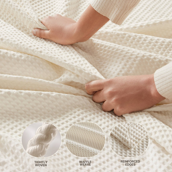 JLA Home Madison Park - Cotton Waffle Weave Blanket — Ultra-Soft 100% Breathable Cotton, OEKO-TEX Certified, Lightweight Year-Round Comfort 90 L x 108 W x 0.25H BR51N-3827