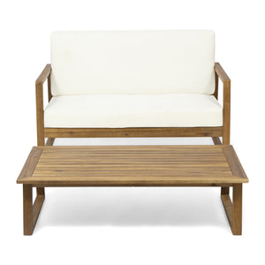 English Elm Christopher Knight Home® - BELGIAN Acacia Wood Loveseat and Coffee Table Set with Slatted Design and Water‑Resistant Cushions Teak 54 L x 31 W x 20.75 H 66742.00BGE