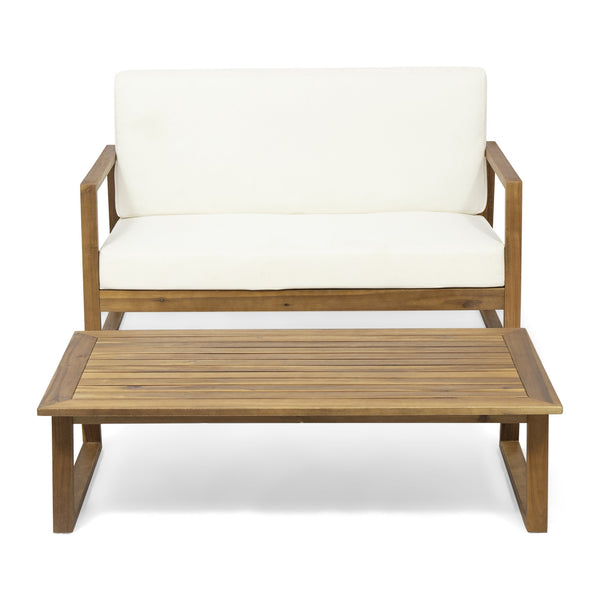 English Elm Christopher Knight Home® - BELGIAN Acacia Wood Loveseat and Coffee Table Set with Slatted Design and Water‑Resistant Cushions Teak 54 L x 31 W x 20.75 H 66742.00BGE