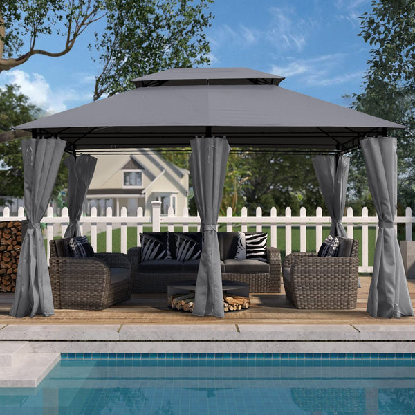 English Elm 13x10 Outdoor Gazebo Canopy Tent With Double Vented Roof, Full Sidewalls For Insect & Weather Shield Grey W419P282068