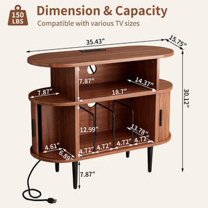 English Elm Large Mid Century Walnut Turntable Stand with Vinyl Storage and Built in Usb Charging W2641P442531