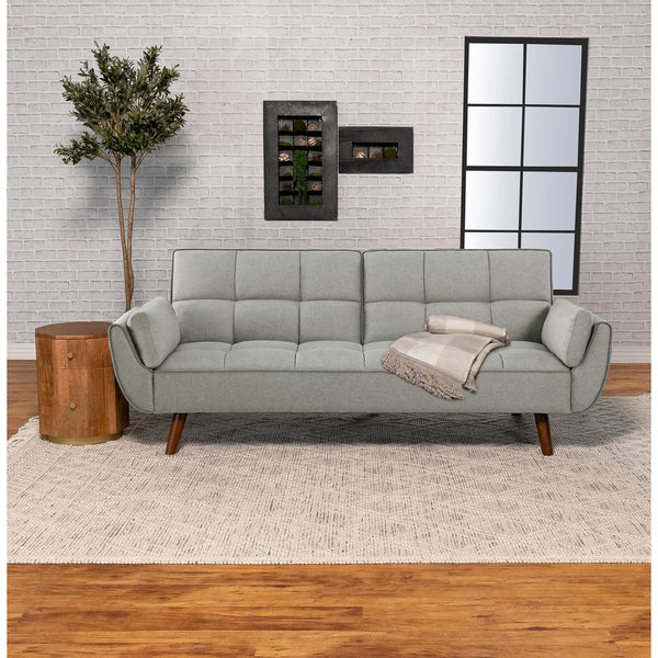 English Elm Caufield Grey Tufted Convertible Sofa Bed with Linen-Like Upholstery, Turquoise Accent & Walnut Legs B062P358303