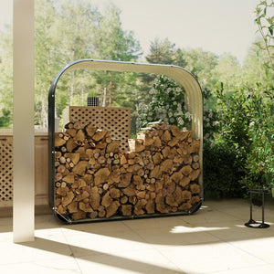 English Elm Outsunny Galvanized Steel Outdoor Firewood Rack with Cover Ventilated Log Storage W2225P229641
