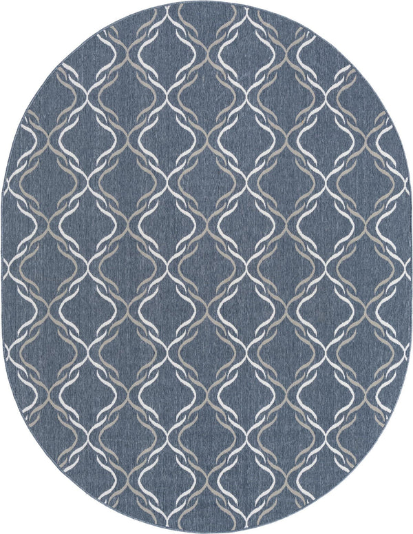 Unique Loom Outdoor Trellis Parmaklik Machine Made Lattice Rug Navy Blue, Ivory/Gray 7' 10" x 10' 0"