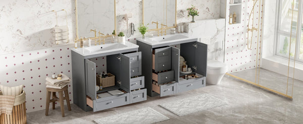 English Elm 72-inch Shaker Double Bathroom Vanity Gray Mdf with Resin Basins and Soft Close Storage N729P000029E
