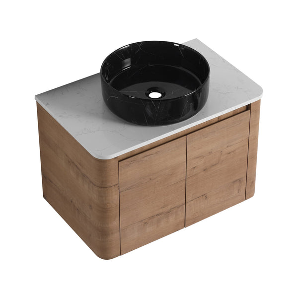 English Elm 30'' Wall-Mounted Bathroom Vanity With Ceramic Sink, Soft-Close Doors & Sleek Modern Design W999S00391