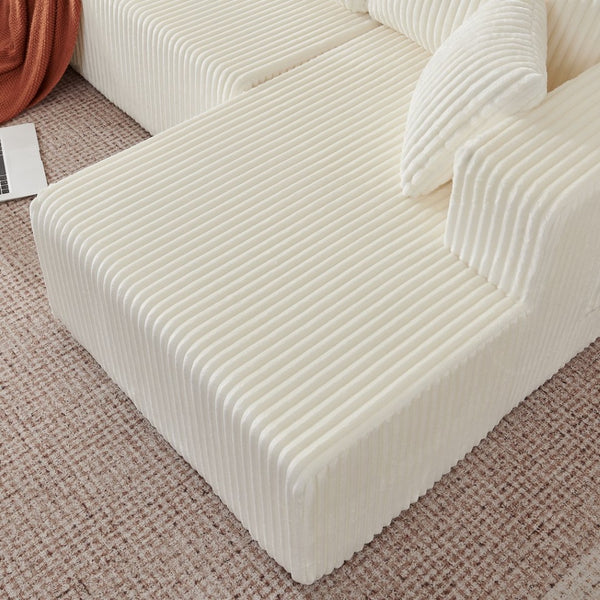 English Elm 132" U-shaped Modular Corduroy Sectional with Deep Foam Cushions for Living Room Beige W5802S00002
