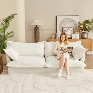 English Elm 87.4'' Cloud Couch Deep Seat Sofa with Removable Washable Covers, Concealed Legs, Plush Pillows, Ivory W2357P261725