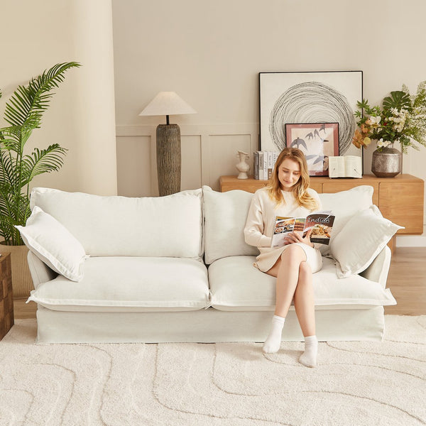 English Elm 87.4'' Cloud Couch Deep Seat Sofa with Removable Washable Covers, Concealed Legs, Plush Pillows, Ivory W2357P261725