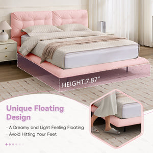English Elm Christopher Knight Home® - Queen Plush Leather Upholstered Bed Frame with Wingback Headboard, Wavy Footboard, Quiet Support Pink 37.59 L x 32.25 W x 13 H N761S0000022H
