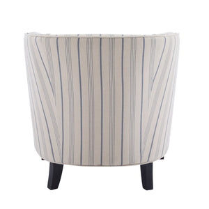 English Elm Christopher Knight Home® - Upholstered Stripe Barrel Chair Beige & Blue Fabric Club Seat with Studs, Plush Cushion, Wood Legs N776P237271S