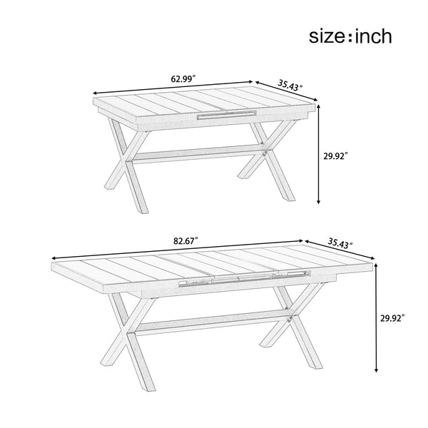English Elm U_Style Expandable Outdoor Dining Set with 6 Polyester Woven Tape Chairs, Iron Frame, 62.9–82.6" WY000444AAE