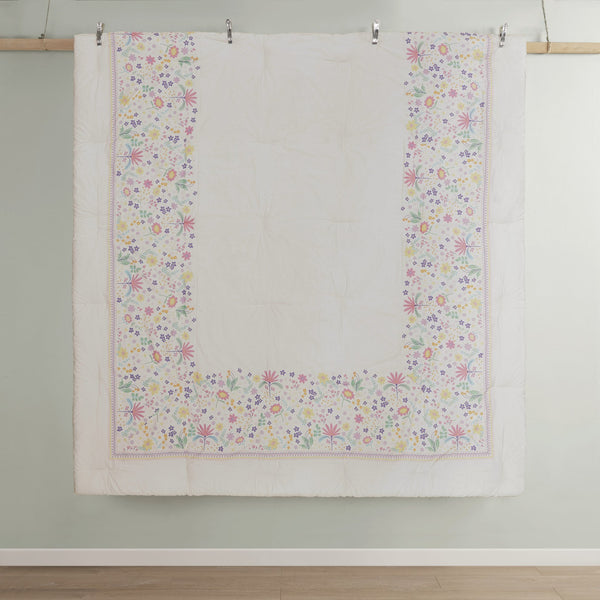 English Elm 4 Pcs Floral Reversible Cotton Comforter Set For Full/Queen With Stylish Throw Pillow - Purple Elegance B035P319909