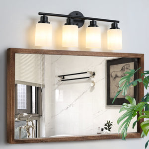 English Elm 24" Modern 4-Light Vanity Wall Sconce with Clear Glass Shades, Iron Frame, Hardwired Bath Lighting Fixture Black White W1340P206693